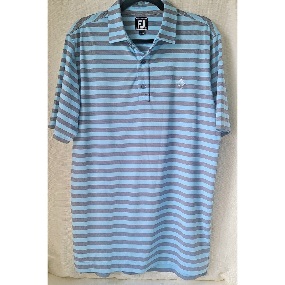 FootJoy Athletic Fit Golf Polo Shirt Mens Medium blue Stripe Performance 1909